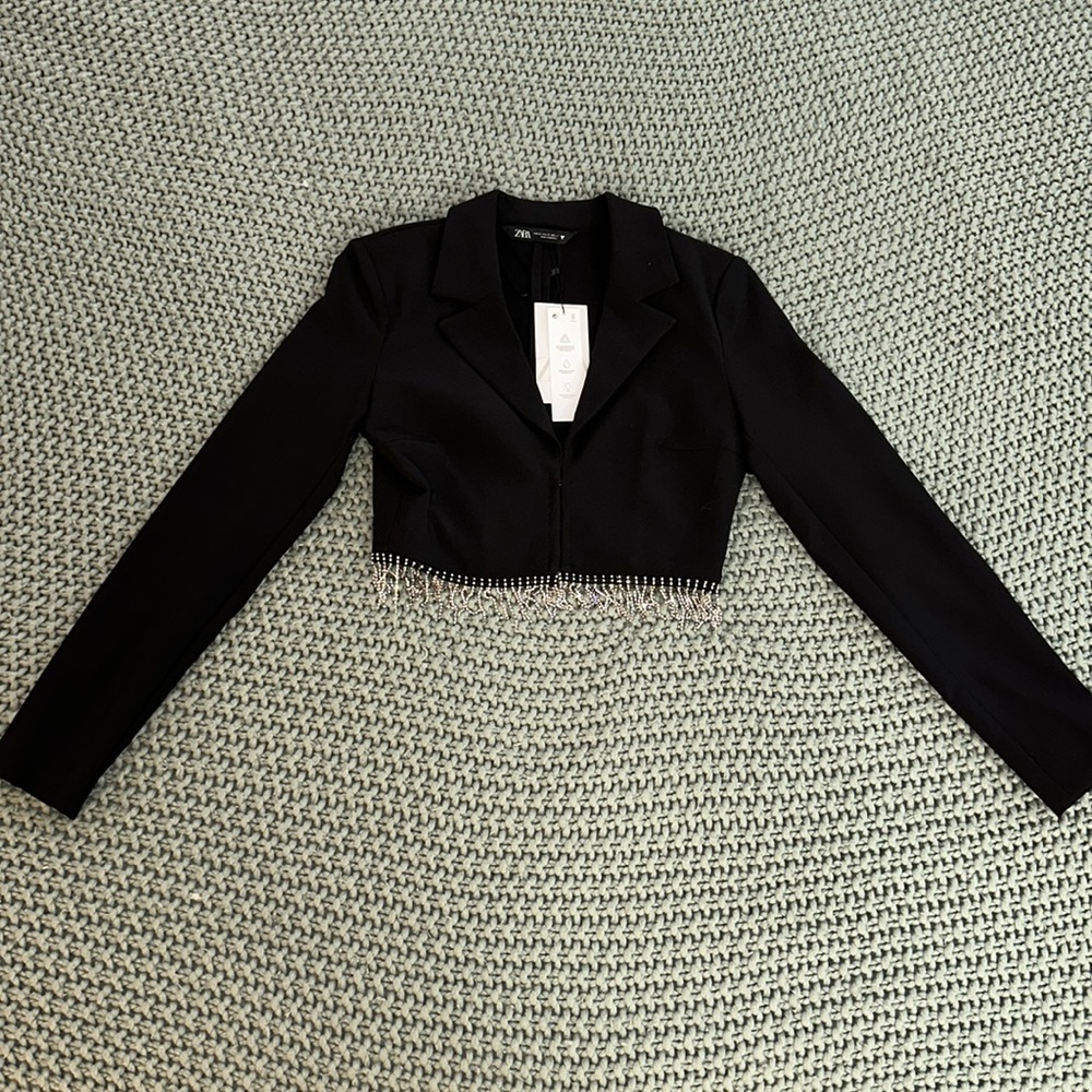 NWT Zara Embellished Fringe Cropped Blazer